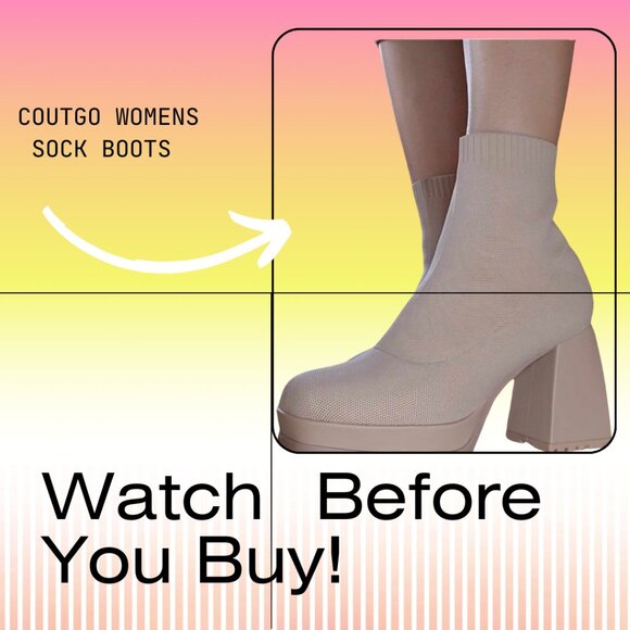 Womens 8.5 Sock Boots Platform Chunky Boots Square toe Heel Booties Neutral Y2K - Picture 11 of 11